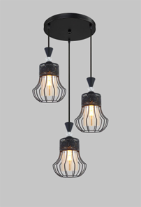 3-Light Iron & Glass Ceiling Light